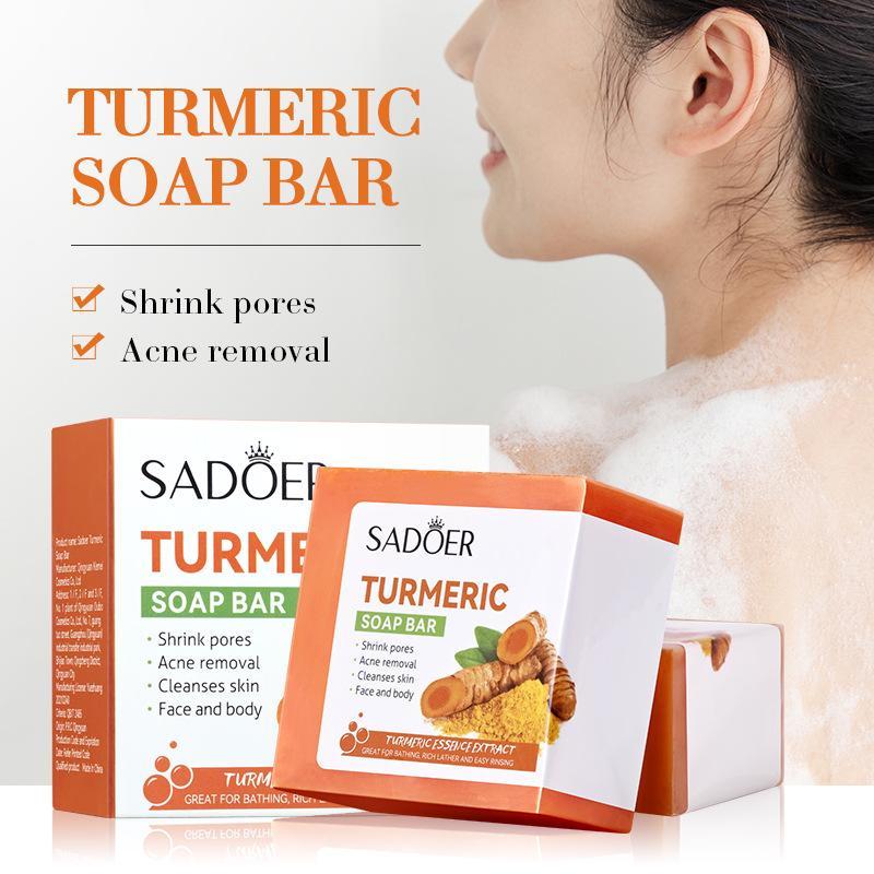 100g Turmeric Soap, 2pcs set Handmade Turmeric Bath Soaps, Turmeric Essential Oil Soap Bars, Face Wash Body Wash Soap for Women & Men, Bath Soap Bars