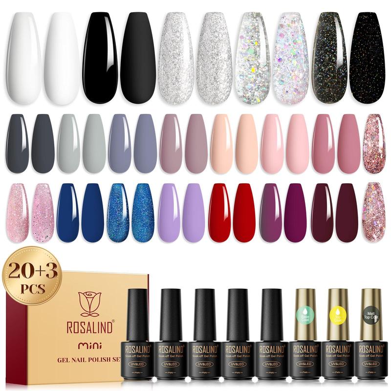 Gel Nail Polish Set, 1 Set Multi-color Nail Polish Set Including 20pcs Color Gels and 3counts Basic Functional Gels, Suitable for Women and Girls