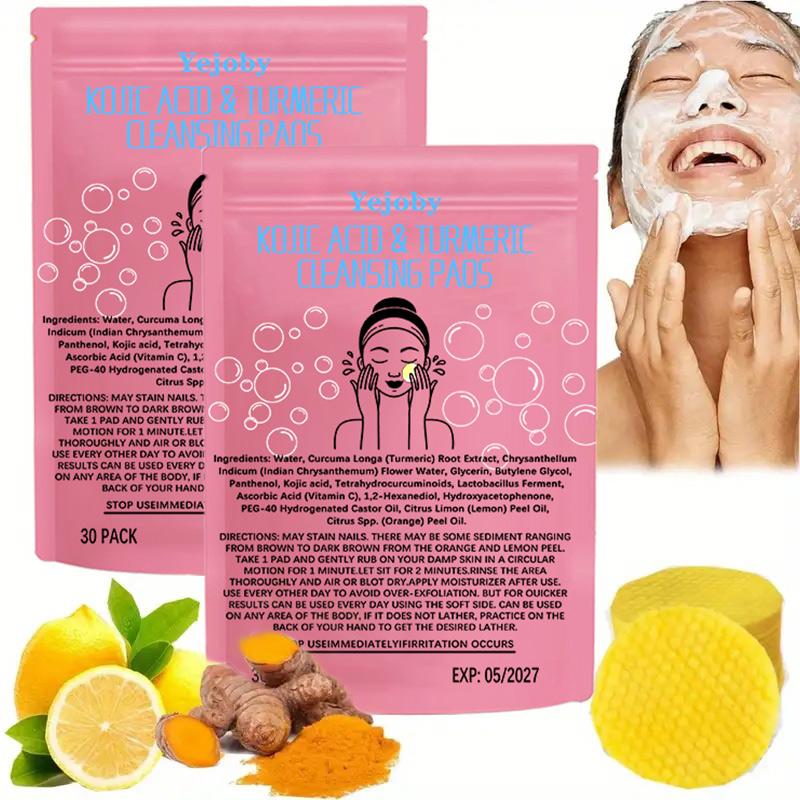 [$17.99 Get 2 Pack] Turmeric Cleansing Exfoliating Pads Facial Cleansing Skincare, cleansing, skin care, cleansing Turmeric Comfort Cleanser Turmeric Kojic Acid Cleansing Exfoliating Pads Facial Cleansing Foaming Skincare Organic Gentle Smooth Acrylic