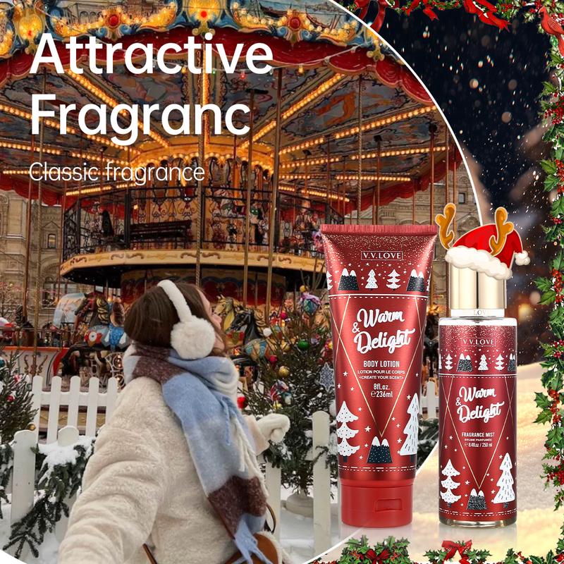 Christmas Gift Fragrance Duo Set, Woody Musk Mist & Lotion Set, Long-Lasting Fragrance with Amber Dahlia, Marshmallow Musk, and Crackling Cedar Fragrance Mist 250ml Body Lotion 236ml