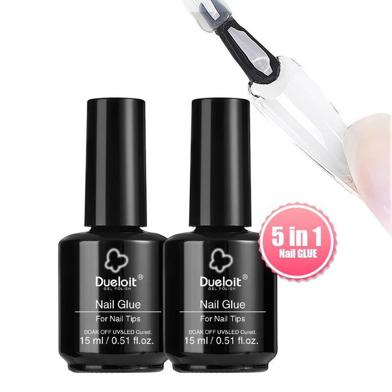 5 in 1 Nail Glue, 2 Counts Nail Art Glue, Multifunctional Nail Art Glue for Nail Tips, Nail Art Decoration & Accessories