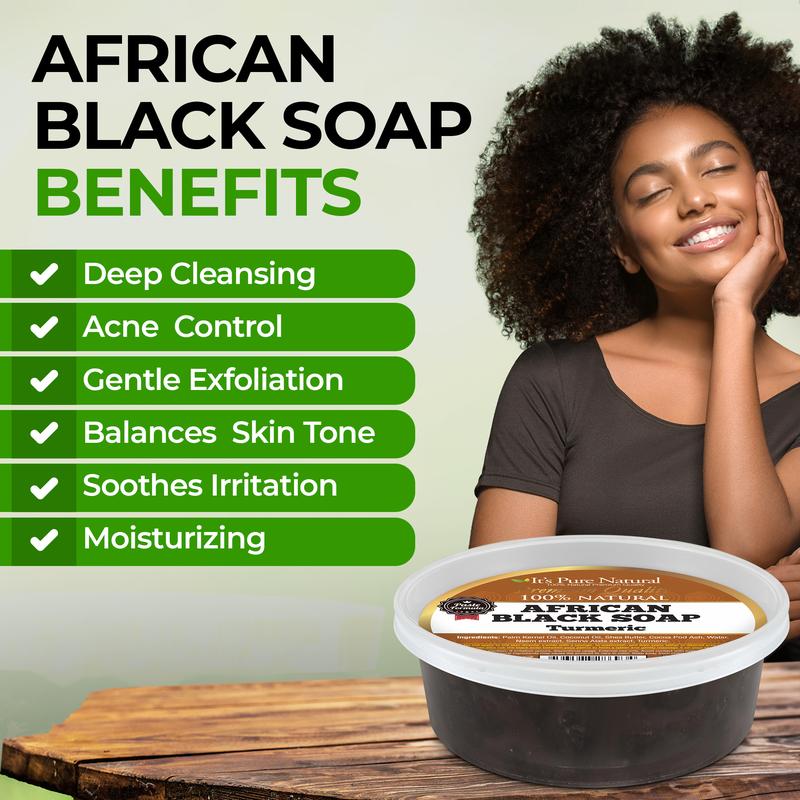 It's Pure Natural African Black Paste Soap 8oz with Turmeric Organic Raw Soap for Face & Body Body Care Body Wash