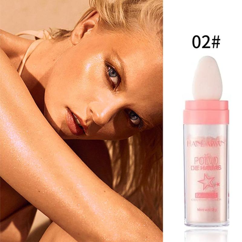 Shimmering Highlighter Powder with Soft Makeup Sponge Head, Long Lasting Pearly Makeup White & Pink, Body Highlighting Cosmetic, Nose Contouring & Facial Highlighting Powder Stick for Party, Beauty Trending Products