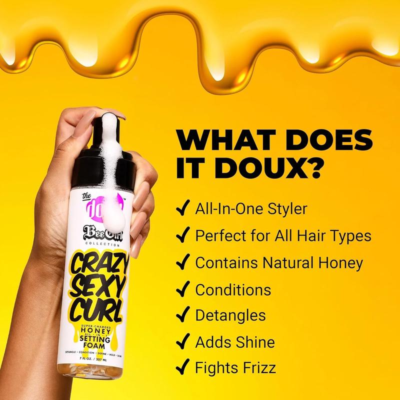 The Doux Bee Girl Crazy-Sexy-Curl Honey Setting Foam 7 oz., For All Hair Types - Frizzy Hair, Moisturizing, Gel Haircare Repairing