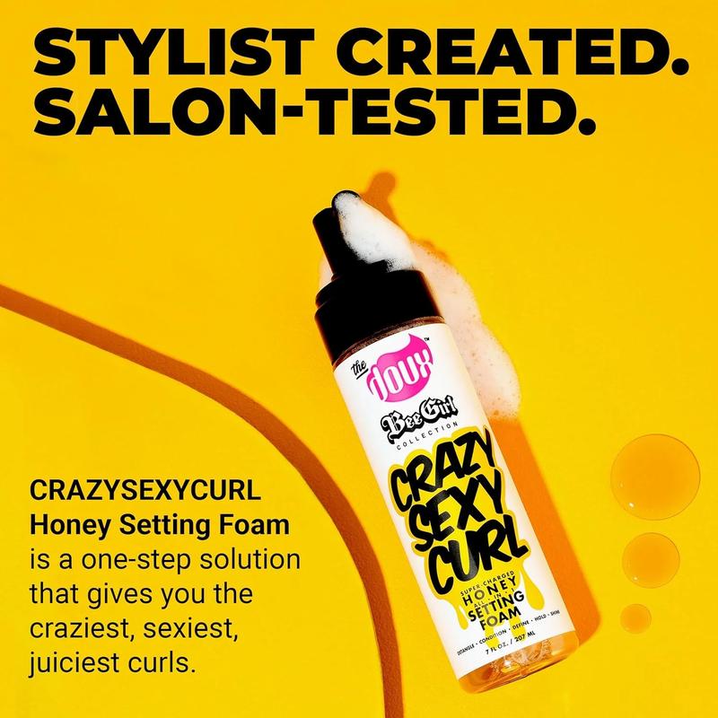 The Doux Bee Girl Crazy-Sexy-Curl Honey Setting Foam 7 oz., For All Hair Types - Frizzy Hair, Moisturizing, Gel Haircare Repairing