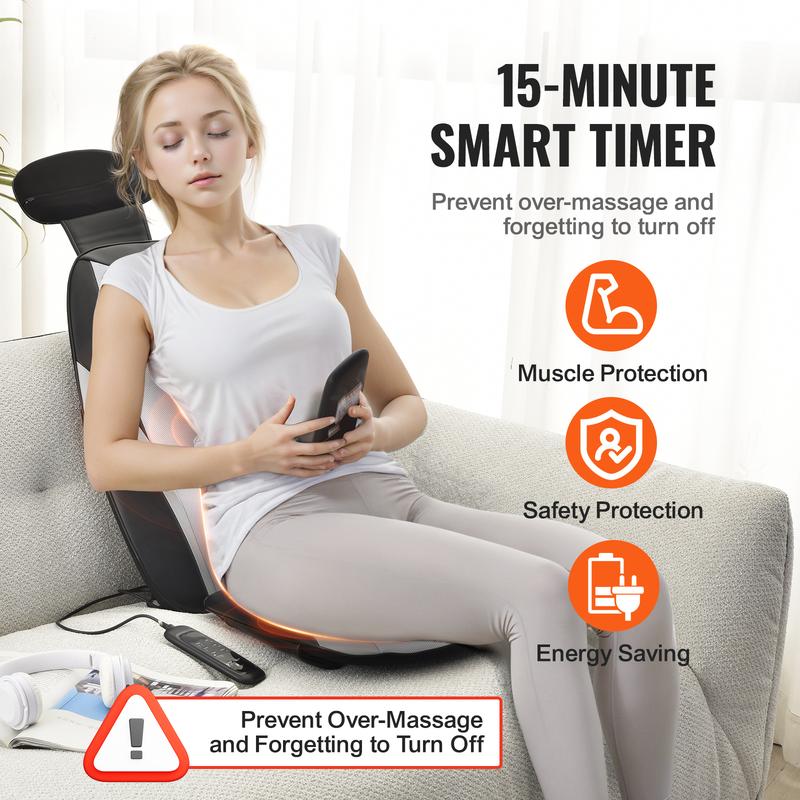 VEVOR Shiatsu Back Massager with Heat, Massage Seat Cushion with 2-Group Back Shiatsu Rollers and 2 Seat Vibration Motors, Fatigue Relief Seat Massage Chair Pad with 5 Vibration Modes for Home Office Relaxing Vibrating