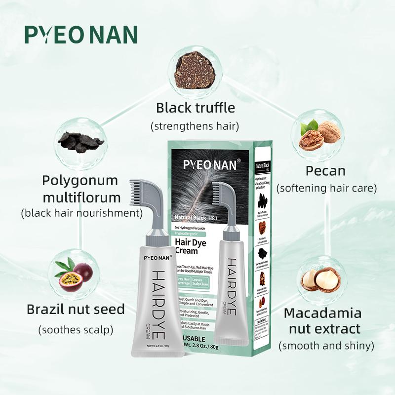 PYEONAN  Unisex Hair Dye Professional Comb  Natural Plant Extract  Without Bleaching, Instant 2 in 1 +Grey Hair Coverage and Haircare ,Grey Hair Turn to Black Color or  Drak Brown -Herbal Ingredients Hair Color 2.8Oz.  80g