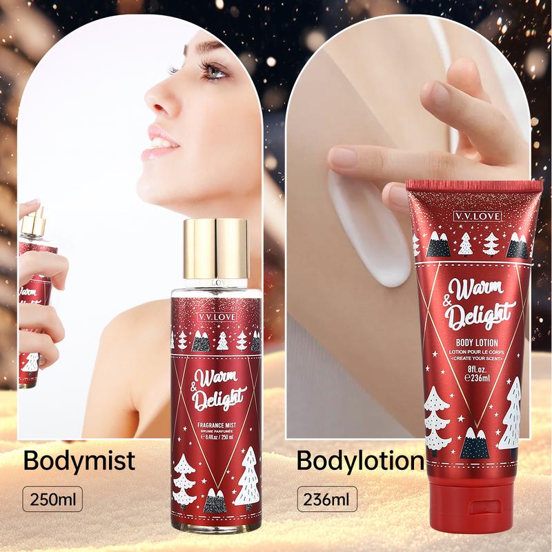 Christmas Gift Fragrance Duo Set, Woody Musk Mist & Lotion Set, Long-Lasting Fragrance with Amber Dahlia, Marshmallow Musk, and Crackling Cedar Fragrance Mist 250ml Body Lotion 236ml