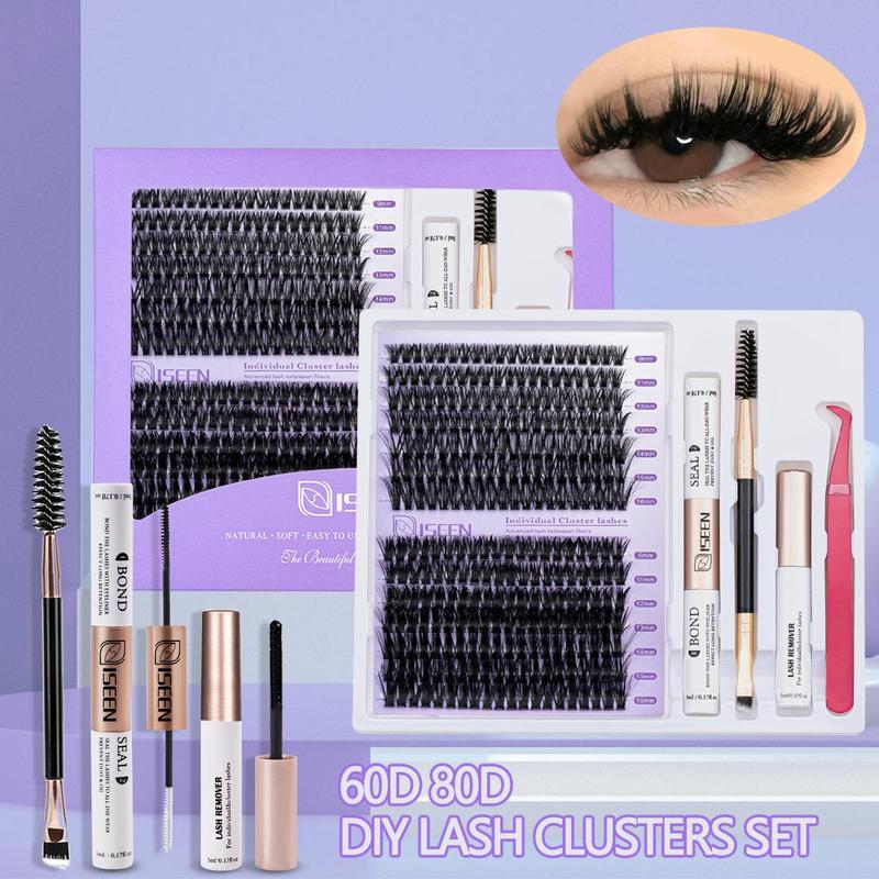 Christmas Individual False Eyelashes Kit, 1 Box D Curl Eyelashes Cluster with Eyelash Extension Glue & Eyelash Remover & Brush & Tweezers, Eyelash Extension Kit for Women & Girls, Fall Gift