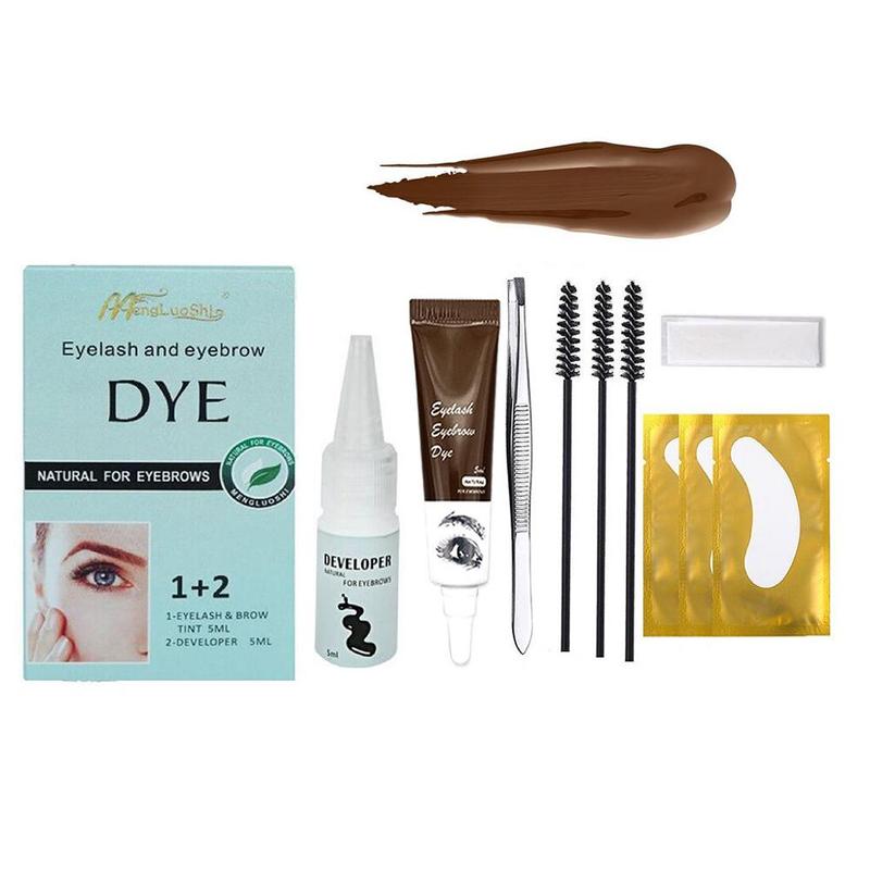 Eyebrow Dye Kit, Long-Lasting Eyebrow Cream with Mini Eyebrow Brushes Tweezers & Eye Patches, Easy Applying Eyebrow Tinting Kit