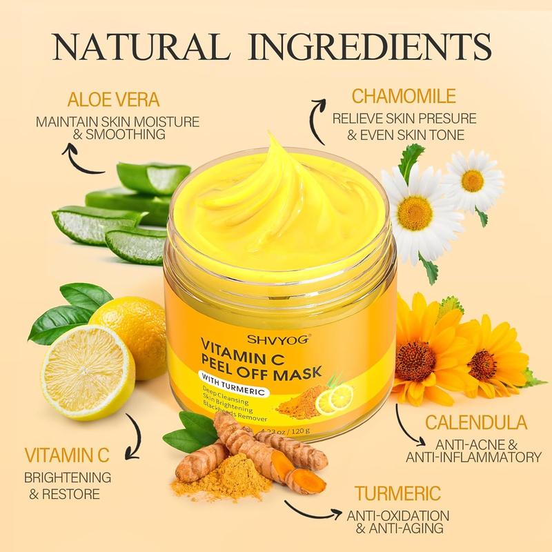 SHVYOG Vitamin C Peel Off Face Mask, Peel Off Mask with Turmeric, Blackhead Remover & Deep Cleansing Face Peel Mask, Vitamin C Exfoliating Face Mask for Blackheads, Large Pores, Dirts, Oil