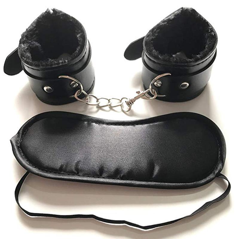 Soft Comfortable PU  Leather Handcuffs Wrist Cuffs and Blindfold Eye Mask