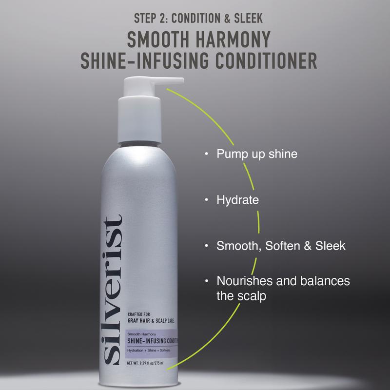 Silverist 3-Step System: Shampoo, Conditioner & Leave-In Serum. For Gray, Silver, White + Blonde tones. Hyaluronic Acid, Niacinamide + Rice Protein.