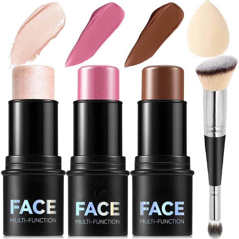 3Pcs Cream Contour Stick Kit (LIGHT MEDIUM): Long-Lasting, Waterproof for Cheek Sculpting