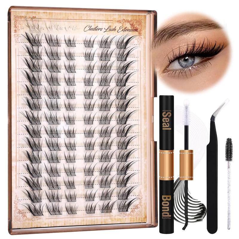 Cat Eye Lash Clusters Kit Natural Eyelash Extension Kit Wispy Lash Clusters Manga Lashes Kit C Curl Cluster Eyelash Extensions Left&Right Eyelash Clusters Kit with Bond and Seal by