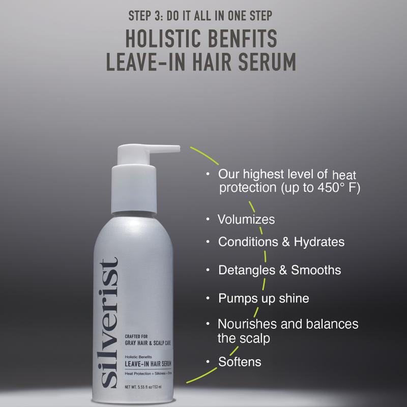 Silverist 3-Step System: Shampoo, Conditioner & Leave-In Serum. For Gray, Silver, White + Blonde tones. Hyaluronic Acid, Niacinamide + Rice Protein.