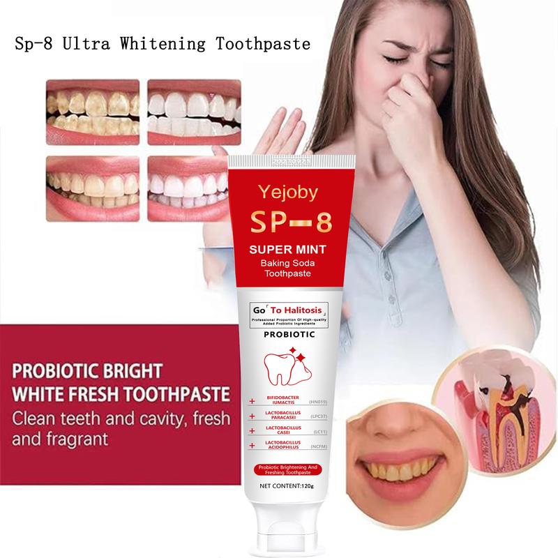 (3 Counts only 19.99$) SP-8 Triple Whitening Probiotic Whitening Toothpaste, Free of Fluoride, Hydroxyapatite, Anti plaque, Oral Health Management,sp-8,sp-6,sp8,sp6