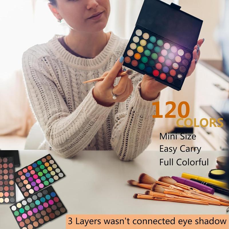 120 Vivid Colors Mini Eyeshadow Palette Matte and Shimmer - Professional 3 Layers Bright and Warm Colorful Eye Shadow Palette Makeup Set (120 colors)