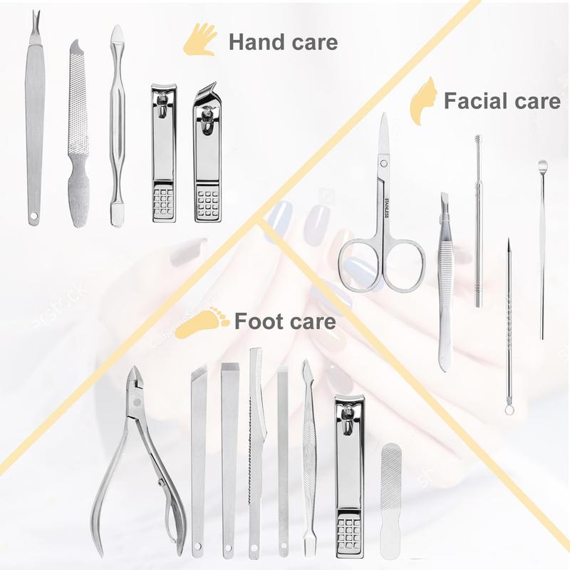 Clippers set for Men and Womens Gift Manicure Set 18 count Stainless Steel Manicure Kit, Care Tools with Luxurious Travel Case