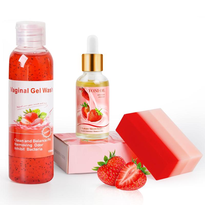 Wash for Vaginal Ph Balance Remove Odor Moisturizing, 1 Fl.Oz Feminine Oil & 5.07 Fl.Oz Vaginal Wash 5.29OZ Soap Bar, Strawberry Scent