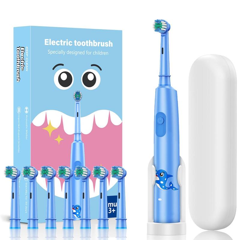 Electric Toothbrush Set, 1 Count Electric Soft Bristles Toothbrush & 8 Counts Replacement Brush Head & 1 Count Travel Box, Oral Care Product for Kids, Christmas Gift