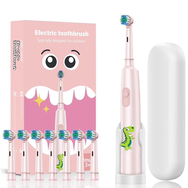 Electric Toothbrush Set, 1 Count Electric Soft Bristles Toothbrush & 8 Counts Replacement Brush Head & 1 Count Travel Box, Oral Care Product for Kids, Christmas Gift