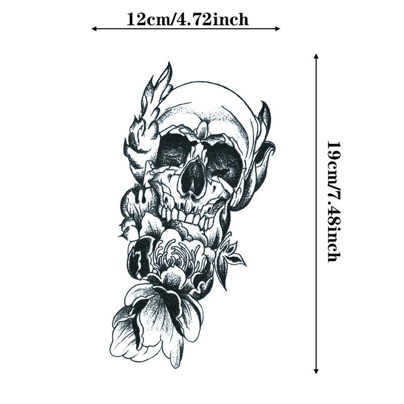 Skull & Flower Pattern Temporary Tattoo Sticker, Half Arm Realistic Tattoo Sticker, Face Paint Body Paint Tattoo Sticker, Body Decoration Tattoo