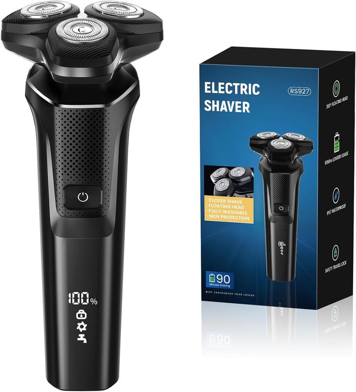 Electric Razor for Men High-Tech, Bazivve Rechargeable Wet & Dry Electric Shaver, Waterproof Rotary Shaver with Pop-Up Trimmer, Cordless Portable Razor