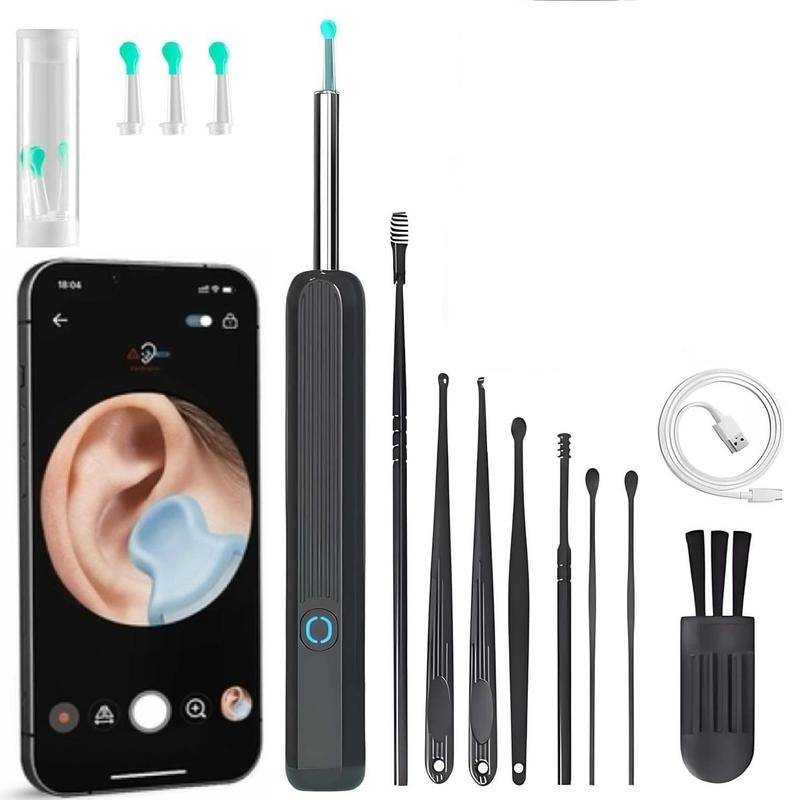 Wireless WiFi Smart Phone HD Earwax Removal Tool, 1 Box Ear Cleaning Kit with Replacement Silicone Ear Spoons, Ear Wax Removal Products