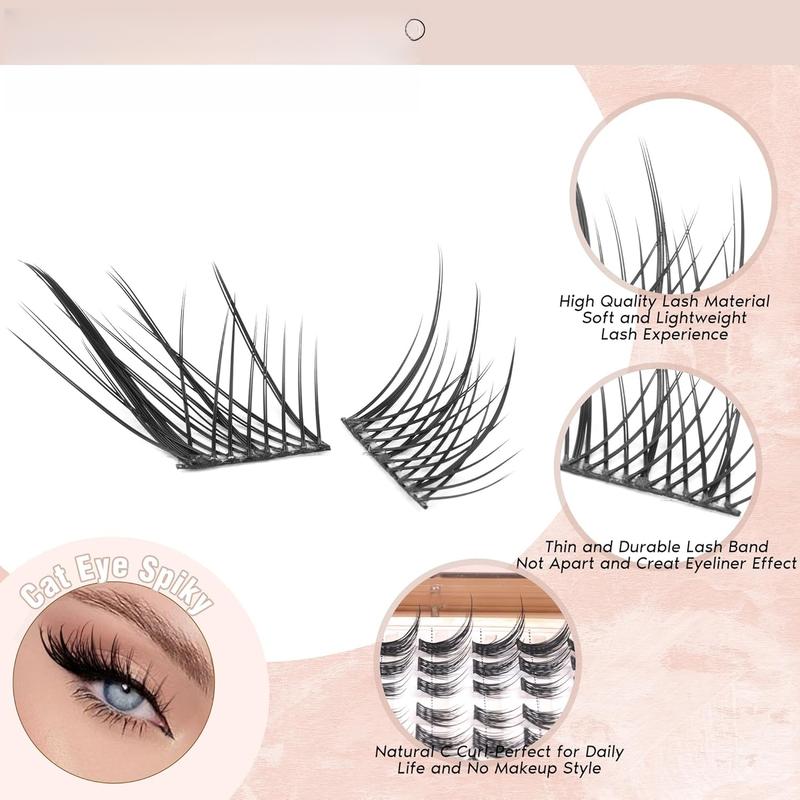 Cat Eye Lash Clusters Kit Natural Eyelash Extension Kit Wispy Lash Clusters Manga Lashes Kit C Curl Cluster Eyelash Extensions Left&Right Eyelash Clusters Kit with Bond and Seal by