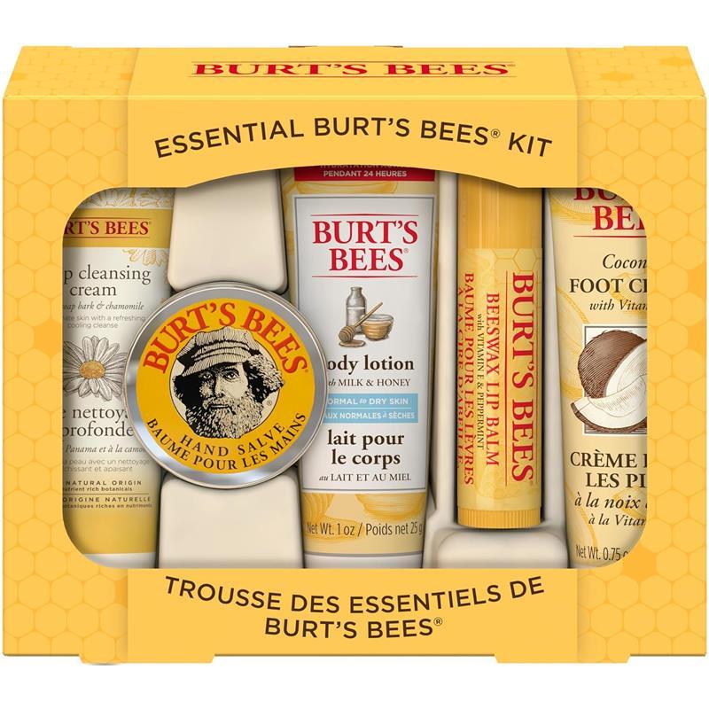 Burt's Bees Christmas Gifts - 5 Travel Size Stocking Stuffers Set - Original Lip Balm, Cleansing Cream, Hand Salve & Deep Cleansing Luxury Nourishing