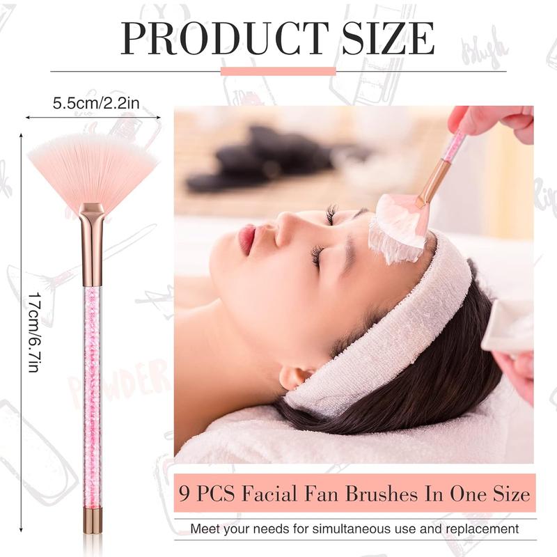 9 Pieces Facial Brushes Fan Mask Brushes, Soft Facial Applicator Brushes Tools for Peel Glycolic Mask Makeup for Mud Cream (Pink)