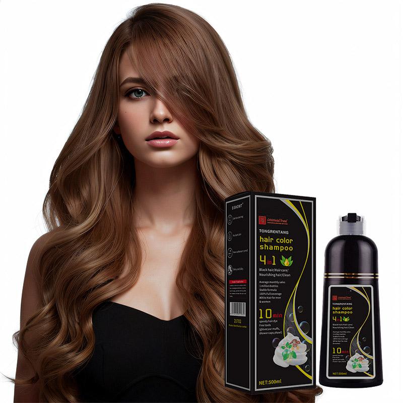 Hair Dye Shampoo Coverage Gray for Women & Men, Hair Color Shampoo 4 in 1 Long Lasting Professional Hair Care 500ML