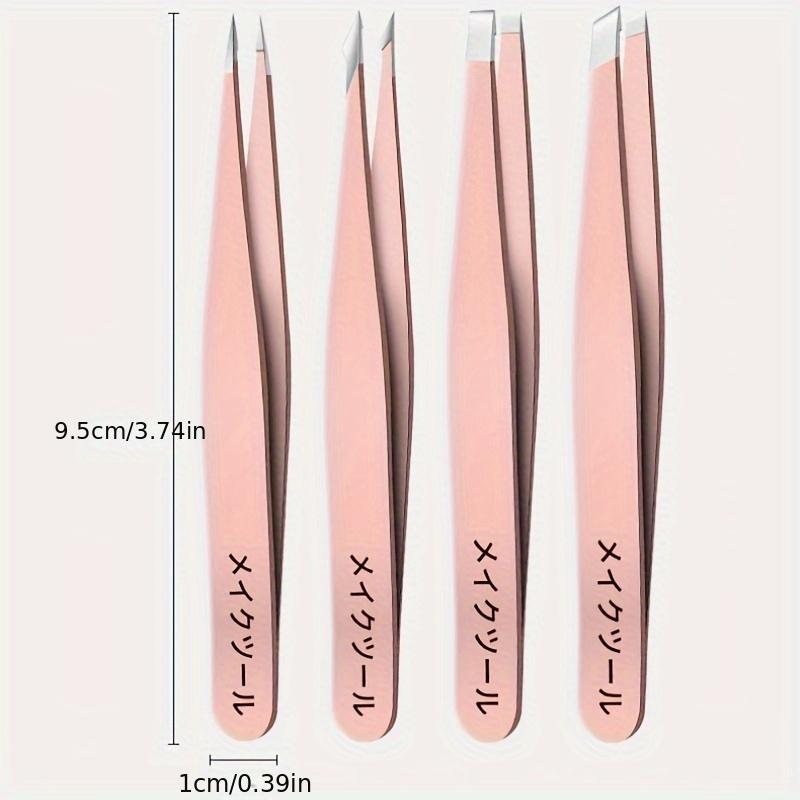 Stainless Steel Tweezers Set, 4 Counts set Precision Tweezers for Eyebrows, Facial Hair Removal Tool, Makeup Tool for Women