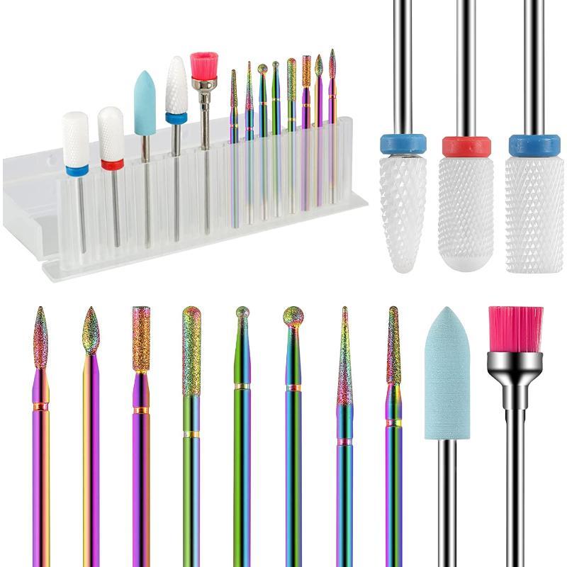 Nail Drill Bit Set, 13pcs set Nail Drill Bit Set for Removing Gel Acrylic Cuticle, Manicure & Pedicure Tools for Home & Salon Use