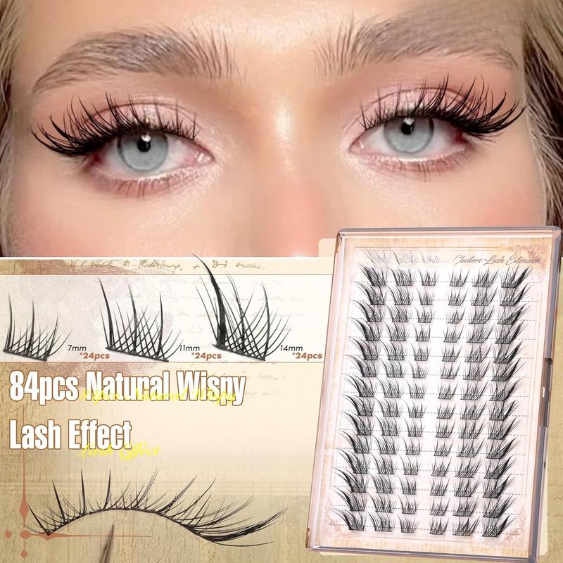 Cat Eye Lash Clusters Kit Natural Eyelash Extension Kit Wispy Lash Clusters Manga Lashes Kit C Curl Cluster Eyelash Extensions Left&Right Eyelash Clusters Kit with Bond and Seal by