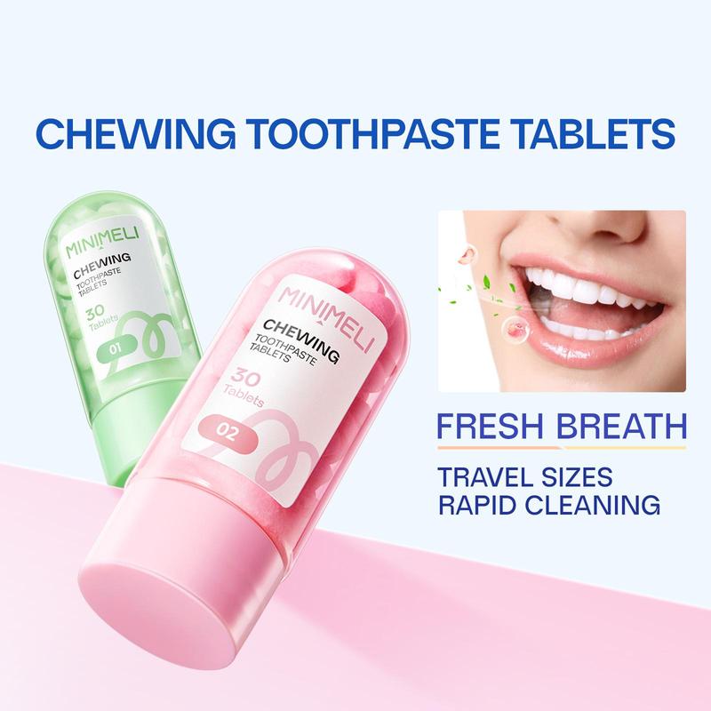 Fresh Chewing Toothpaste Tablets Set, Travel Friendly Toothpaste Tabs,Chewable Toothpaste Tablet,Mint&peach,Travel Mouthwash Tablets,Mint&peach,2 Bottles 60 Tablets