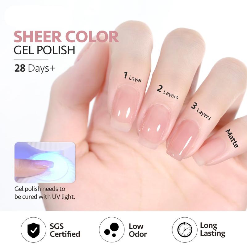 Gel Nail Polish, 16ml Sheer Rose Pink Translucent Soak Off Gel Polish, UV Light Cure for Nail Art DIY