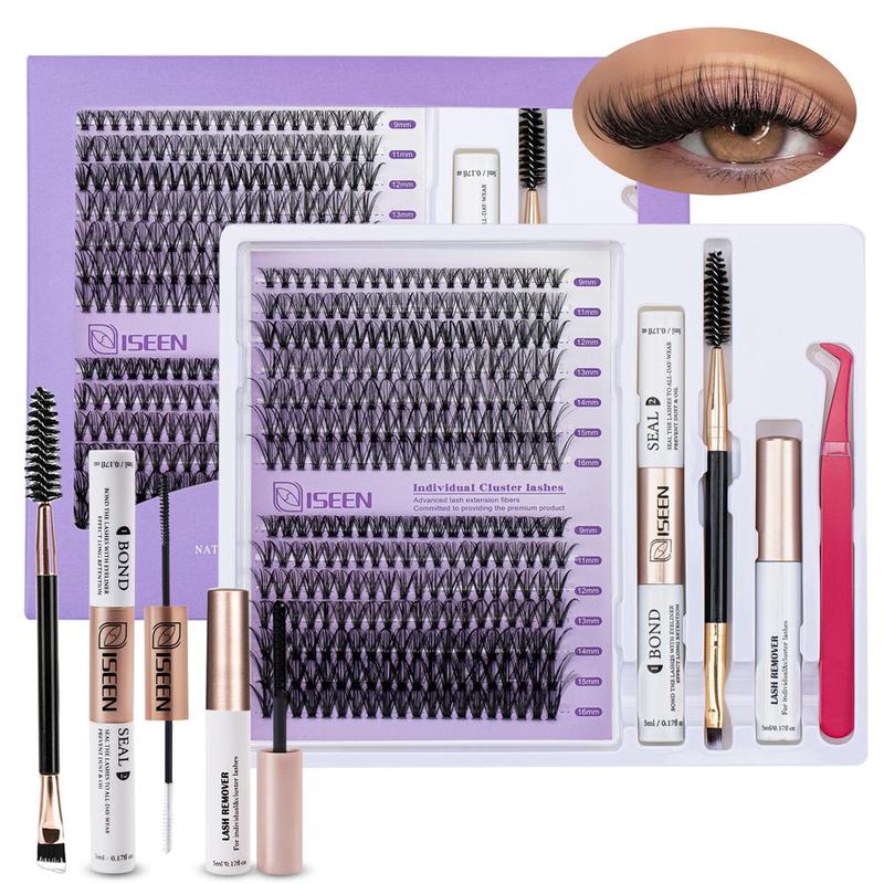 Christmas Individual False Eyelashes Kit, 1 Box D Curl Eyelashes Cluster with Eyelash Extension Glue & Eyelash Remover & Brush & Tweezers, Eyelash Extension Kit for Women & Girls, Fall Gift