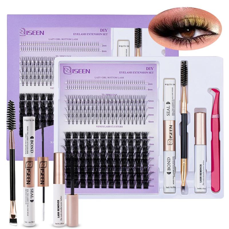 Christmas Individual False Eyelashes Kit, 1 Box D Curl Eyelashes Cluster with Eyelash Extension Glue & Eyelash Remover & Brush & Tweezers, Eyelash Extension Kit for Women & Girls, Fall Gift