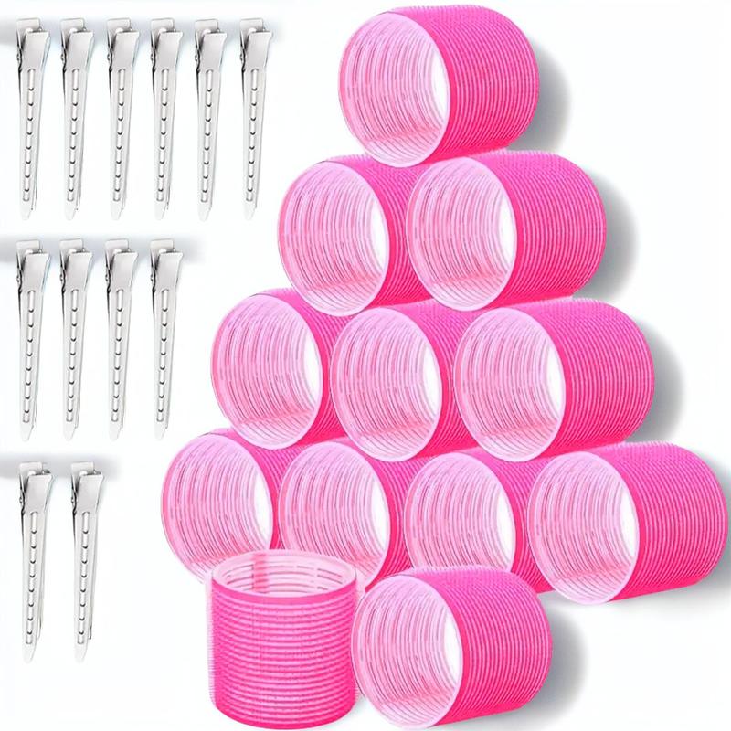 Hair Curling Roller, 24pcs set Including 12 Self Grip Curling Irons & 12 Hair Curling Duckbill Clips, Overnight Heatless Styling Tools for Women, Heatless Curlers Hair Curls Rods, Summer Gift